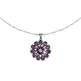 EXP Sterling Silver Amethyst Flower Pendant Necklace