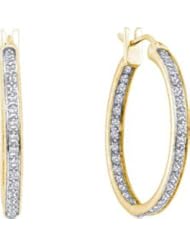 14k Yellow Gold Diamond Womens Ladies Inside-Outside In-Out Hoop Fashion Earrings - .25 (1/4) Ct.t.w.