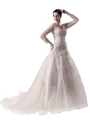 Organza/Satin  Long Sleeves Applique  Ball Gown Wedding Dress 