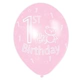 Girls Pink 1st Birthday Party Balloon all over print, pack of 6