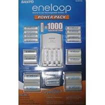 Sanyo 277265 Eneloop Power Pack with Battery Charger, 8 AA & 2 AAA Batteries Plus 4 C & 4 D Size Adapter (CostCo Kit #2)