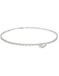 14k White Gold Open Heart on Rolo Chain Anklet, 9.5"