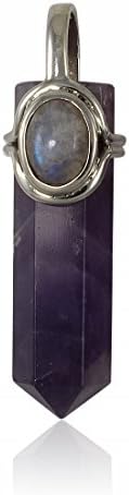 Amethyst Point Pendant with Inset Moonstone and Sterling Silver Bail