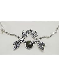 Sterling Silver Double Dragonfly Necklace Accented with a Genuine Spectralite