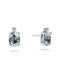 Genuine Aquamarine 14kt White Gold Stud Earrings