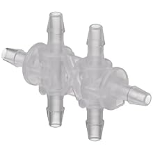 Value Plastics 6PDT210-6 Six-port Double T Style Manifold with 200 series Barbs for 1/16" (1.6 mm) ID Tubing, Natural Polypropylene (25-Pack)