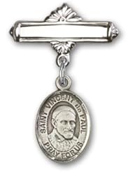 Sterling Silver Baby Badge with St. Vincent de Paul Charm and Polished Badge Pin