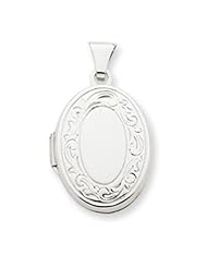 14k White Gold 17mm Oval Embossed Border Locket