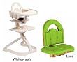 Svan High Chair from Scandinavian Child with Infant Kit and Cushion, Lime Cushion with Whitewash Wood