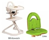 Svan High Chair from Scandinavian Child with Infant Kit and Cushion, Lime Cushion with Whitewash Wood