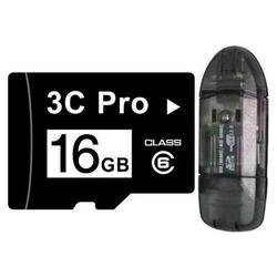 3C Pro 16GB 16G microSD microSDHC Memory Card Class 6 with SD Adapter and USB Card Reader - 3C_TF16G_C6R1BLK - Bulk