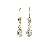 14K Yellow Gold 6 x 4 MM Oval Shaped Aquamarine Drop Earrings
