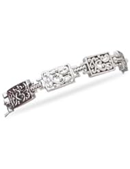 Floral Design Filigree Sterling Silver Link Toggle Bracelet