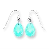 14k White Gold 10x7 Blue CZ (Cubic Zirconia) Dangle Earrings