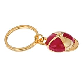 Gold plated and red enamel Horse rider jockey derby cap key ring with presentation box