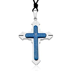 Ziovani 2-tone The Lords Prayer Geometric Cross Stainless Steel Pendant Necklace