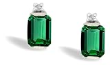 14K White Gold Emerald-cut Created Emerald and Diamond Earrings