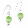 Sterling Silver 6mm Simulated Light Green Cats Eye Stone Bead Beaded Dangle Hook Earrings