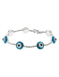 18K White Gold 2.04Ct Black White Diamond Blue Enamel Evil Eye Bracelet Gr 7.2" 23.7 Gr