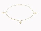  : 14k Gold Twisted Rope Style Anklet with Cross Charms