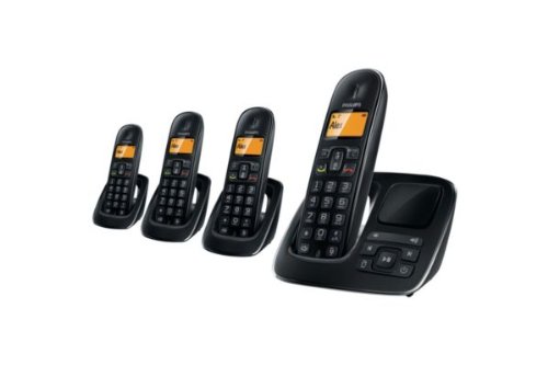 Philips - CD196 - Téléphone Quattro sans fil avec répondeur - 3 combine supplémentaire - Noir Philips - CD196 - Téléphone Quattro sans fil avec répondeur - 3 combine supplémentaire - Noir
