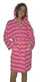 Stripes French Terry Hooded Girl's Bathrobe, 100% Cotton / FR Treated, Fuchsia