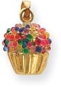 Cupcake With Bead Icing Charm, 14K Yellow Gold