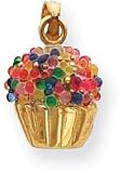 Cupcake With Bead Icing Charm, 14K Yellow Gold