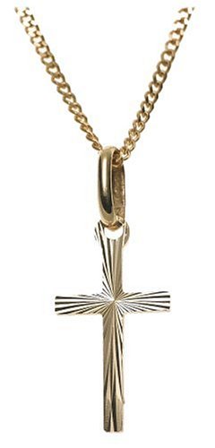 14k Yellow Gold Cross Pendant, 18"