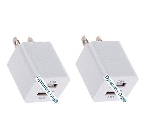 Wall Charger, 2 Pack Dynamics Org Double USB AC Universal Power Home Wall Travel Charger Adapter for Smartphone's (White)