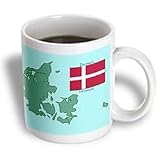 The map and flag of Denmark with Denmark printed in English and Danish. - 15oz Mug