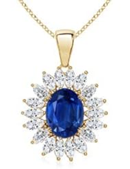 Oval Sapphire and Diamond Floral Border Pendant