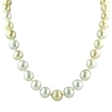 White & Golden 10-12mm South Sea Pearl Necklace w/ 14k Yellow Gold Fluted Ball Clasp