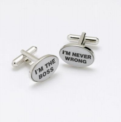 Childrens Toyshop  Third Party New : Mens Designer Fashion Cufflinks - I'm The Boss / I'm Never Wrong - For the Misguided Man