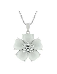White Cats Eye CZ Flower Pendant Necklace