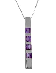 14K Gold Vertical Bar Necklace with princess-cut Natural Purple Amethysts
