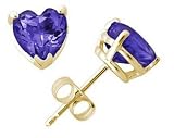 All-Natural Genuine 4 mm, Heart Shape Tanzanite earrings set in 14k Yellow gold
