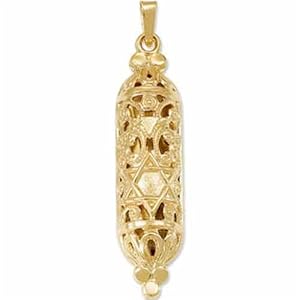 14Kt Yellow Gold Judaica Hollow Mezuzah Cylinder Pendant