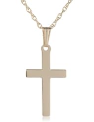 14k Gold Solid Polished Cross Pendant Necklace, 18"