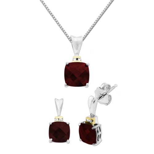 Sterling Silver and 14k Gold Garnet Diamond Pendant