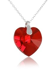 Sterling Silver Red Swarovski Elements Heart Pendant Necklace, 18"