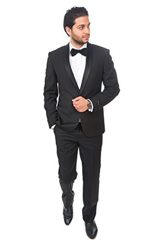 Slim Fit Men Shawl Lapel Tuxedo Black 1 Button Flat Front Pants By Azar Man