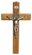 Saint Benedict Crucifix - Olive Wood and Silver Corpus - Wall Crucifix - 14" Height - MADE IN ITALY