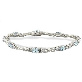 14K White Gold Genuine Oval Aquamarine and Diamond Bracelet by Jewels For Me