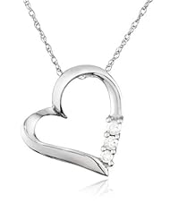 10k Gold and Diamond Three-Stone Heart Pendant Necklace (0.1 cttw, I-J Color, I2-I3 Clarity), 18"