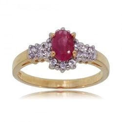 Oval Ruby & Diamond Ring in Solid Yellow Gold Size 7 1/2cttw