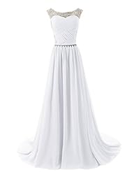 Chiffon/Satin Beaded Pleated Crystal Crystals Scoop Neck Bridesmaid Dress/Prom Dress 