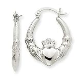 14k White Gold Claddagh Hoop Earrings