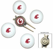 Washington State Cougars Golf Balls, Divot Tool, And Ball Marker Gift Set