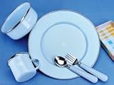 Golden Rabbit Blue Crown Enamelware Children's Dinnerware Set